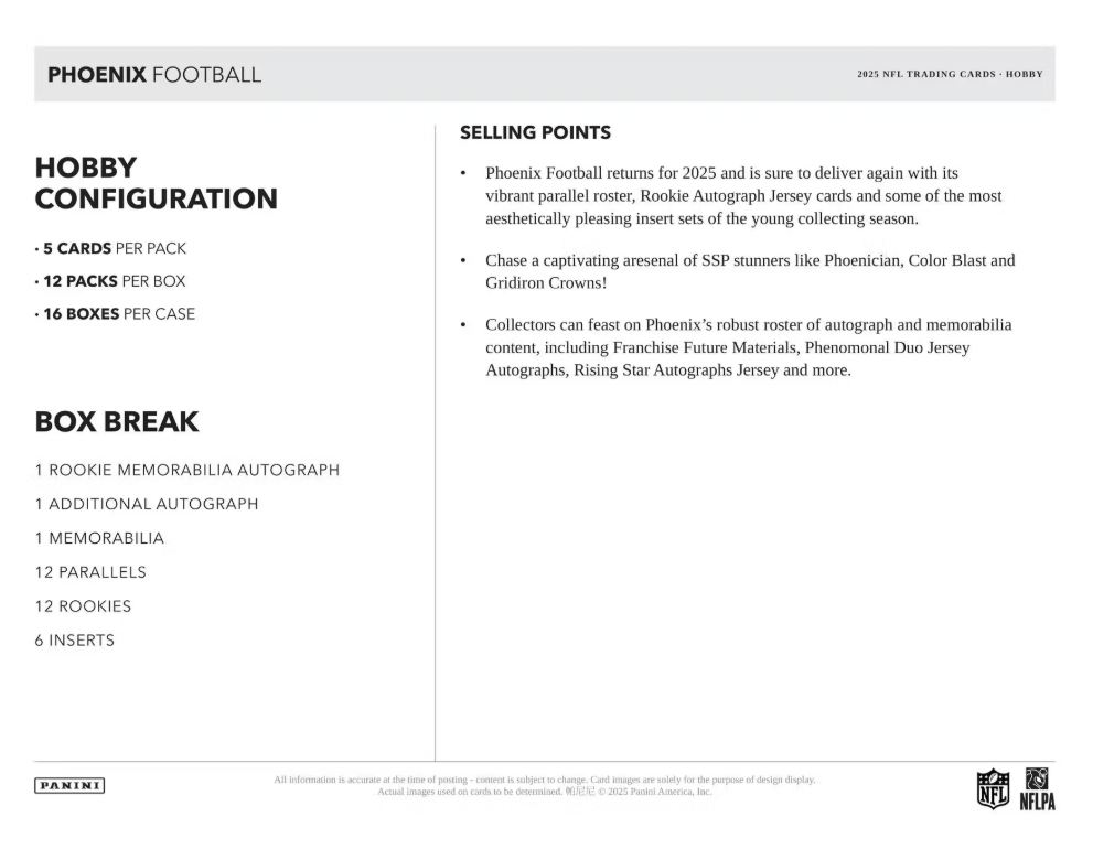 2025 Panini Phoenix Football Hobby Box